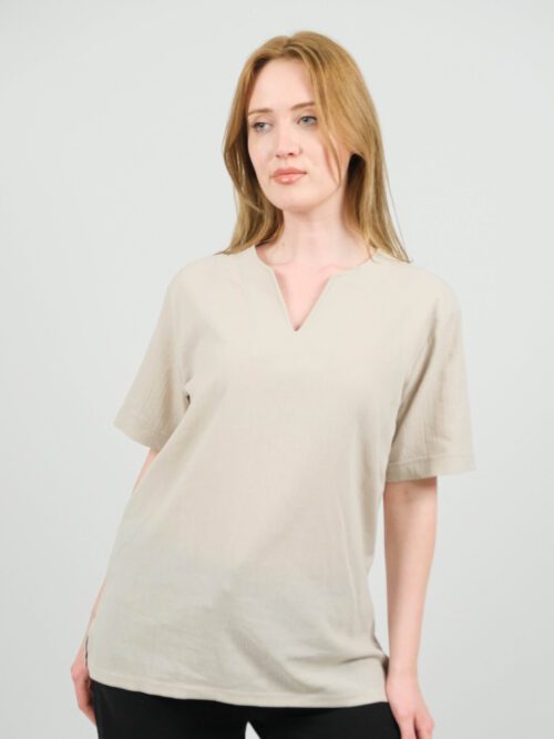 Unisex V Yaka Keten Tişört