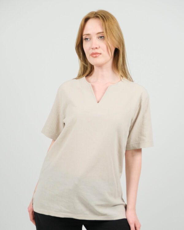 Unisex V Yaka Keten Tişört