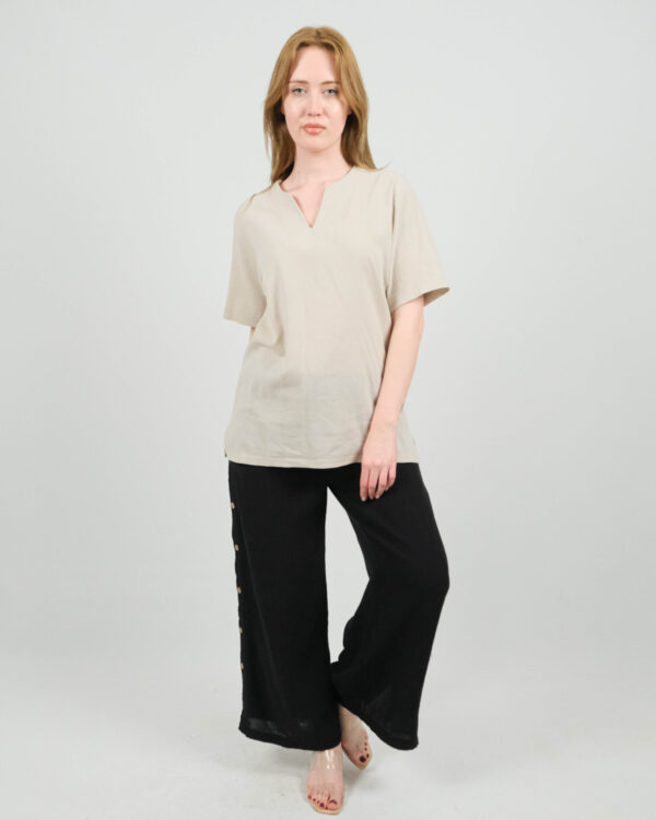 Unisex V Yaka Keten Tişört