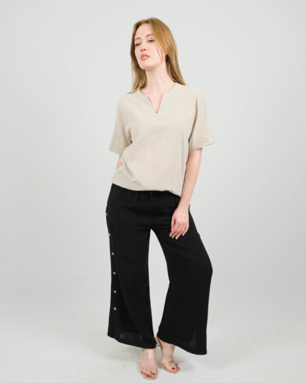 Unisex V Yaka Keten Tişört