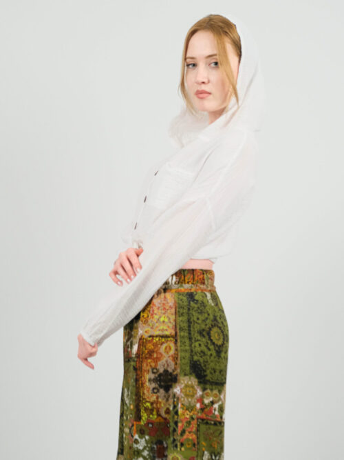 Kapüşonlu Düğmeli  Crop Bluz